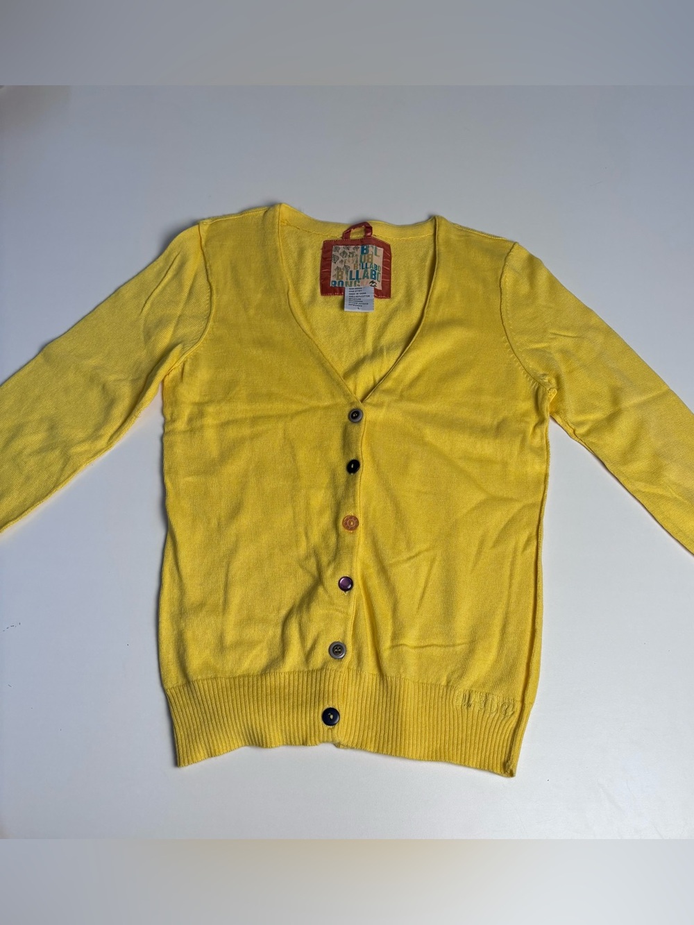 Vintage Y2K Billabong Yellow Knit Cardigan Sweater w/multicolored buttons - L